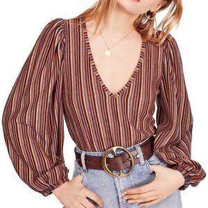 FREE PEOPLE  Autumn Nights Striped Open-back Top Navy Combo
